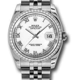 Rolex Steel and White Gold Datejust 36 Watch - 52 Diamond Bezel - White Roman Dial - Jubilee Bracelet - 116244 wrj