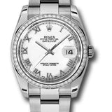 Rolex Steel and White Gold Datejust 36 Watch - 52 Diamond Bezel - White Roman Dial - Oyster Bracelet - 116244 wro