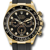 Rolex Yellow Gold Cosmograph Daytona 40 Watch - Black Diamond Dial - Black Oysterflex Strap - 116518LN bkdof