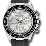 Rolex White Gold Cosmograph Daytona 40 Watch - Mother-of-Pearl Diamond Dial - Black Oysterflex Strap - 116519LN mdof