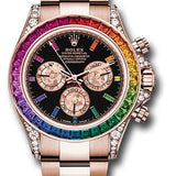 Rolex Everose Cosmograph Daytona 40 Watch - 36 Baguette-Cut Sapphires In Rainbow Graduation Bezel - Black Rainbow Sapphire Dial - 116595RBOW bkgcs