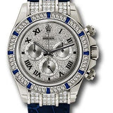 Rolex White Gold Cosmograph Daytona 40 Watch - Pave Diamond Enamel Roman Dial - Blue Leather Strap - 116599-12 SA