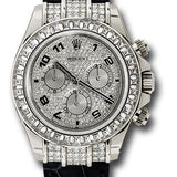 Rolex White Gold Cosmograph Daytona 40 Watch - Pave Diamond Enamel Arabic Dial - Black Leather Strap - 116599TBR