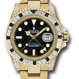 Rolex Yellow Gold GMT-Master II 40 Watch - Diamond And Black Sapphire Bezel - Black Dial - Oyster Bracelet - 116758SANR