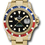 Rolex Yellow Gold GMT-Master II 40 Watch - Sapphire Ruby Diamond Bezel - Black Dial - Oyster Bracelet - 116758SARU