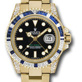 Rolex Yellow Gold GMT-Master II 40 Watch - Diamond And Blue Sapphire Bezel - Black Dial - Oyster Bracelet - 116758SA