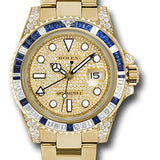 Rolex Yellow Gold GMT-Master II 40 Watch - Diamond And Blue Sapphire Bezel - Pave Diamond Dial - Oyster Bracelet - 116758SA pave