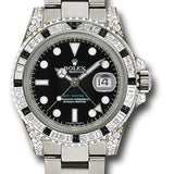 Rolex White Gold GMT-Master II 40 Watch - Diamond And Black Sapphire Bezel - Black Dial - Oyster Bracelet - 116759SANR