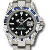 Rolex White Gold GMT-Master II 40 Watch - Diamond And Blue Sapphire Bezel - Black Dial - Oyster Bracelet - 116759SA