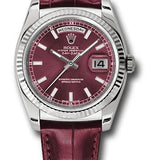 Rolex White Gold Day-Date 36 Watch - Fluted Bezel - Cherry Index Dial - Cherry Leather - 118139 chl