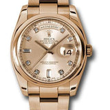 Rolex Pink Gold Day-Date 36 Watch - Domed Bezel - Pink Champagne Diamond Dial - Oyster Bracelet - 118205 chdo