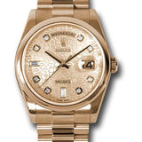 Rolex Pink Gold Day-Date 36 Watch - Domed Bezel - Pink Champagne Jubilee Diamond Dial - President Bracelet - 118205 chjdp