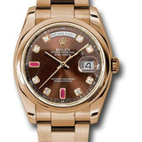 Rolex Everose Gold Day-Date 36 Watch - Domed Bezel - Chocolate Diamond And Ruby Dial - Oyster Bracelet - 118205 chodro