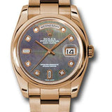 Rolex Pink Gold Day-Date 36 Watch - Domed Bezel - Dark Mother-Of-Pearl Diamond Dial - Oyster Bracelet - 118205 dkmdo