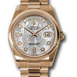 Rolex Pink Gold Day-Date 36 Watch - Domed Bezel - Meteorite Diamond Dial - President Bracelet - 118205 mtdp