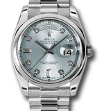 Rolex Platinum Day-Date 36 Watch - Domed Bezel - Glacier Blue Diamond Dial - President Bracelet - 118206 gladp