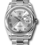 Rolex Platinum Day-Date 36 Watch - Domed Bezel - Rhodium Roman Dial - President Bracelet - 118206 grp