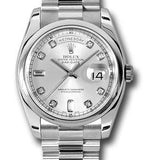 Rolex Platinum Day-Date 36 Watch - Domed Bezel - Silver Diamond Dial - President Bracelet - 118206 sdp