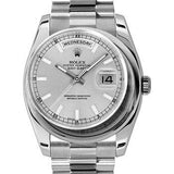 Rolex Platinum Day-Date 36 Watch - Domed Bezel - Silver Index Dial - President Bracelet - 118206 sip