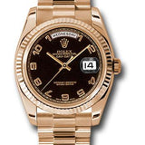 Rolex Pink Gold Day-Date 36 Watch - Fluted Bezel - Black Arabic Dial - President Bracelet - 118235 bkap