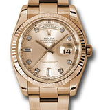 Rolex Pink Gold Day-Date 36 Watch - Fluted Bezel - Champange Diamond Dial - Oyster Bracelet - 118235 chdo