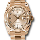 Rolex Pink Gold Day-Date 36 Watch - Fluted Bezel - Pink Champagne Diamond Dial - President Bracelet - 118235 chdp