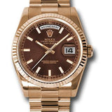 Rolex Everose Gold Day-Date 36 Watch - Fluted Bezel - Chocolate Index Dial - President Bracelet - 118235 choip