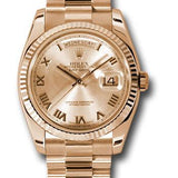 Rolex Pink Gold Day-Date 36 Watch - Fluted Bezel - Champagne Roman Dial - President Bracelet - 118235 chrp