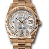 Rolex Pink Gold Day-Date 36 Watch - Fluted Bezel - Meteorite Diamond Dial - President Bracelet - 118235 mtdp