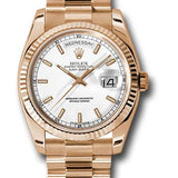 Rolex Pink Gold Day-Date 36 Watch - Fluted Bezel - White Index Dial - President Bracelet - 118235 wsp