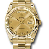 Rolex Yellow Gold Day-Date 36 Watch - Fluted Bezel - Champagne Arabic Dial - President Bracelet - 118238 chap