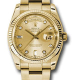 Rolex Yellow Gold Day-Date 36 Watch - Fluted Bezel - Champagne Diamond Dial - Oyster Bracelet - 118238 chdo