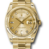 Rolex Yellow Gold Day-Date 36 Watch - Fluted Bezel - Champagne Diamond Dial - President Bracelet - 118238 chdp