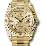 Rolex Yellow Gold Day-Date 36 Watch - Fluted Bezel - Champagne Jubilee Diamond Dial - President Bracelet - 118238 chjdp