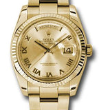 Rolex Yellow Gold Day-Date 36 Watch - Fluted Bezel - Champagne Roman Dial - Oyster Bracelet - 118238 chro