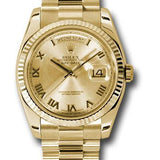 Rolex Yellow Gold Day-Date 36 Watch - Fluted Bezel - Champagne Roman Dial - President Bracelet - 118238 chrp