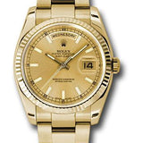 Rolex Yellow Gold Day-Date 36 Watch - Fluted Bezel - Champagne Index Dial - Oyster Bracelet - 118238 chso