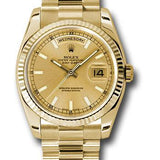 Rolex Yellow Gold Day-Date 36 Watch - Fluted Bezel - Champagne Index Dial - President Bracelet - 118238 chsp