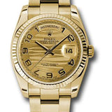 Rolex Yellow Gold Day-Date 36 Watch - Fluted Bezel - Champagne Wave Arabic Dial - Oyster Bracelet - 118238 chwao