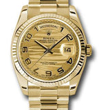 Rolex Yellow Gold Day-Date 36 Watch - Fluted Bezel - Champagne Wave Arabic Dial - President Bracelet - 118238 chwap