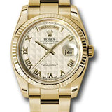 Rolex Yellow Gold Day-Date 36 Watch - Fluted Bezel - Ivory Pyramid Roman Dial - Oyster Bracelet - 118238 ipro