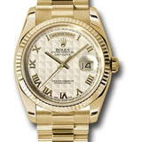 Rolex Yellow Gold Day-Date 36 Watch - Fluted Bezel - Ivory Pyramid Roman Dial - President Bracelet - 118238 iprp