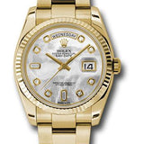 Rolex Yellow Gold Day-Date 36 Watch - Fluted Bezel - Mother-Of-Pearl Diamond Dial - Oyster Bracelet - 118238 mdo