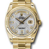 Rolex Yellow Gold Day-Date 36 Watch - Fluted Bezel - Meteorite Diamond Dial - President Bracelet - 118238 mtdp