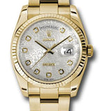 Rolex Yellow Gold Day-Date 36 Watch - Fluted Bezel - Silver Jubilee Diamond Dial - Oyster Bracelet - 118238 sjdo