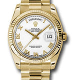 Rolex Yellow Gold Day-Date 36 Watch - Fluted Bezel - White Roman Dial - President Bracelet - 118238 wrp