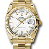 Rolex Yellow Gold Day-Date 36 Watch - Fluted Bezel - White Index Dial - President Bracelet - 118238 wsp