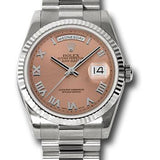 Rolex White Gold Day-Date 36 Watch - Fluted Bezel - Copper Roman Dial - President Bracelet - 118239 crp