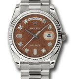 Rolex White Gold Day-Date 36 Watch - Fluted Bezel - Havana Brown Diamond Dial - President Bracelet - 118239 hbjdp