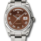 Rolex White Gold Day-Date 36 Watch - Fluted Bezel - Havana Brown Roman Dial - Oyster Bracelet - 118239 hbro